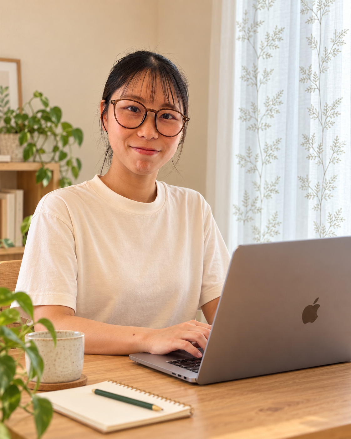 佐久間嘉苗がパソコンで制作に取り組むイメージ